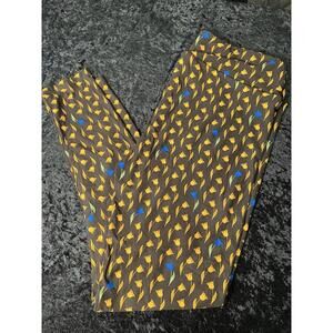 LuLaRoe Leggings Tall & Curvy TC Floral Tulips Dark Brown Yellow High Rise NWOT